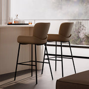 Modern Upholstered Bar Stool with Armrests PU Leather Counter Chair Metal Frame Kitchen Island Bar Chair 1 Piece